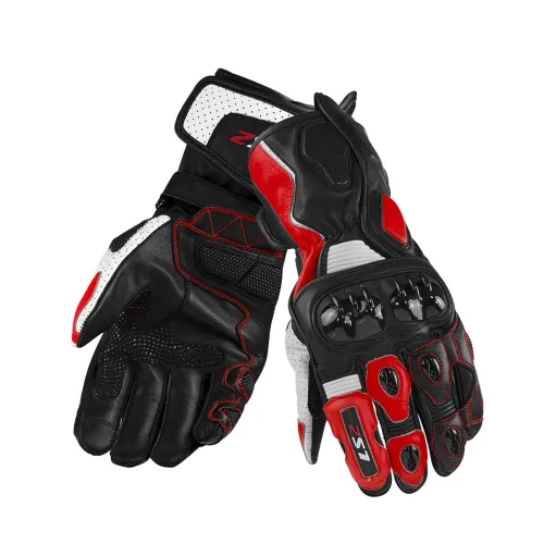 MF8815 Guanti in Pelle Moto Lunghi con Protezion LS2 SWIFT Rosso Bianco Nero