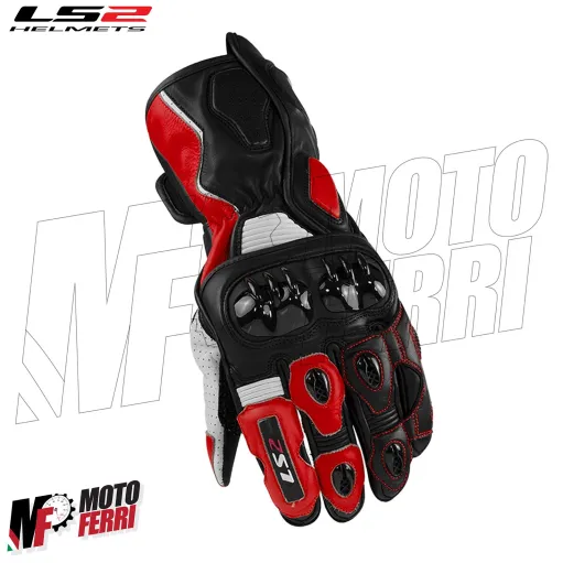 MF8815 Guanti in Pelle Moto Lunghi con Protezion LS2 SWIFT Rosso Bianco Nero