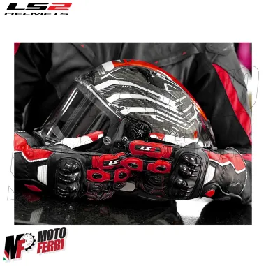 MF8815 Guanti in Pelle Moto Lunghi con Protezion LS2 SWIFT Rosso Bianco Nero