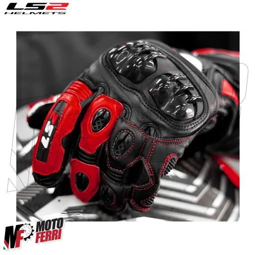 MF8815 Guanti in Pelle Moto Lunghi con Protezion LS2 SWIFT Rosso Bianco Nero