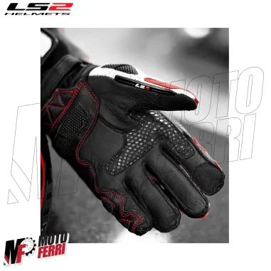 MF8815 Guanti in Pelle Moto Lunghi con Protezion LS2 SWIFT Rosso Bianco Nero