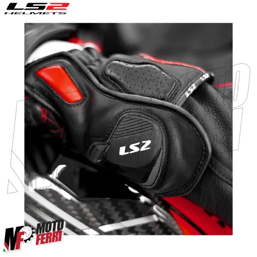 MF8815 Guanti in Pelle Moto Lunghi con Protezion LS2 SWIFT Rosso Bianco Nero