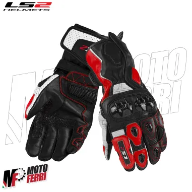 MF8815 Guanti in Pelle Moto Lunghi con Protezion LS2 SWIFT Rosso Bianco Nero