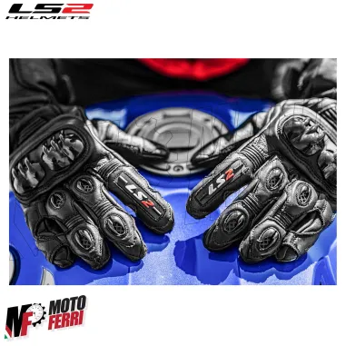MF8817 Guanti Moto Lunghi LS2 SWIFT RACING in Pelle Nero con Protezioni
