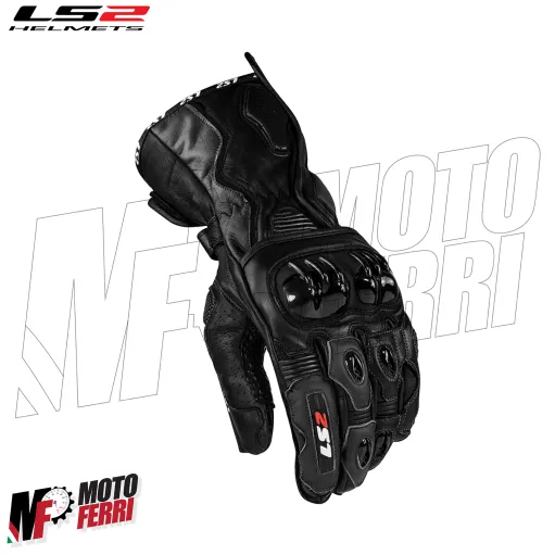 MF8817 Guanti Moto Lunghi LS2 SWIFT RACING in Pelle Nero con Protezioni