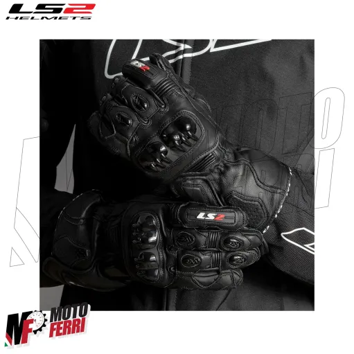 MF8817 Guanti Moto Lunghi LS2 SWIFT RACING in Pelle Nero con Protezioni