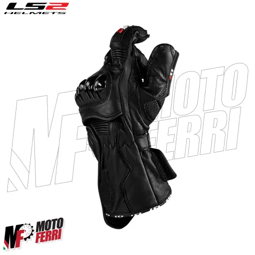 MF8817 Guanti Moto Lunghi LS2 SWIFT RACING in Pelle Nero con Protezioni