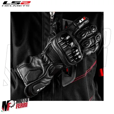 MF8817 Guanti Moto Lunghi LS2 SWIFT RACING in Pelle Nero con Protezioni