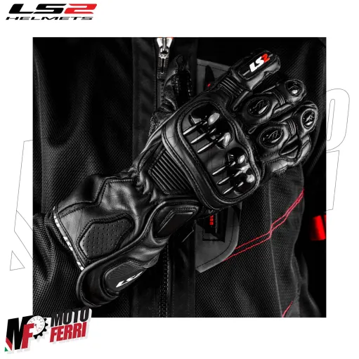 MF8817 Guanti Moto Lunghi LS2 SWIFT RACING in Pelle Nero con Protezioni