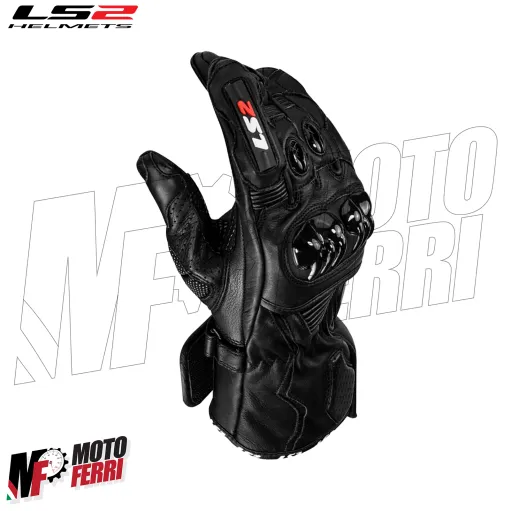 MF8817 Guanti Moto Lunghi LS2 SWIFT RACING in Pelle Nero con Protezioni