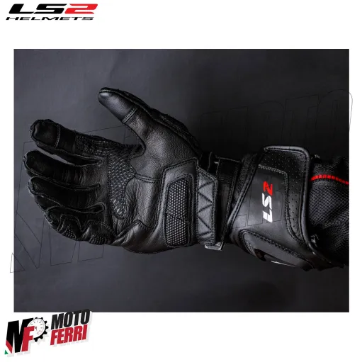 MF8817 Guanti Moto Lunghi LS2 SWIFT RACING in Pelle Nero con Protezioni