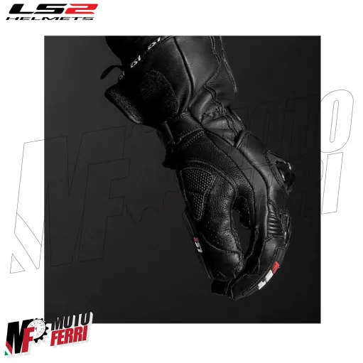 MF8817 Guanti Moto Lunghi LS2 SWIFT RACING in Pelle Nero con Protezioni