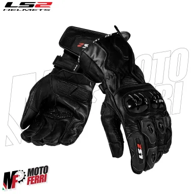 MF8817 Guanti Moto Lunghi LS2 SWIFT RACING in Pelle Nero con Protezioni