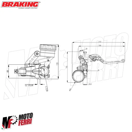 MF8834 Pompa Freno Anteriore Radiale BRAKING 19 Fusa Leva Nera Snodabile Moto
