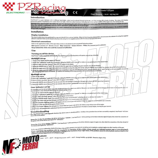 MF4954 Contamarce Indicatore Marcia GearTronic PZRacing GT400 Fuorigiri Moto