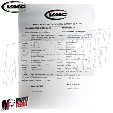 MF9070 Kit Cilindro Alluminio VMC Kappa 60 Corsa 51 Vespa 50 125 Special ET3 PK