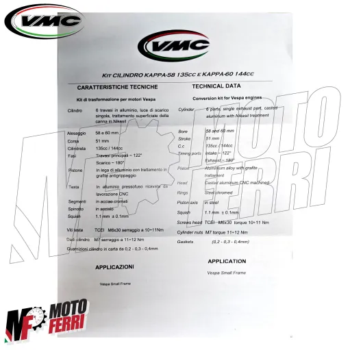 MF9070 Kit Cilindro Alluminio VMC Kappa 60 Corsa 51 Vespa 50 125 Special ET3 PK