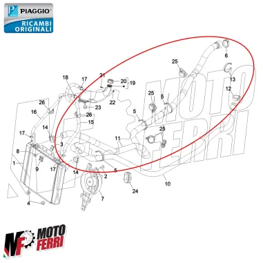 MF9082 Tubo Collegamento Pompa Acqua Radiatore Piaggio MP3 300 dal 2014 al 2018