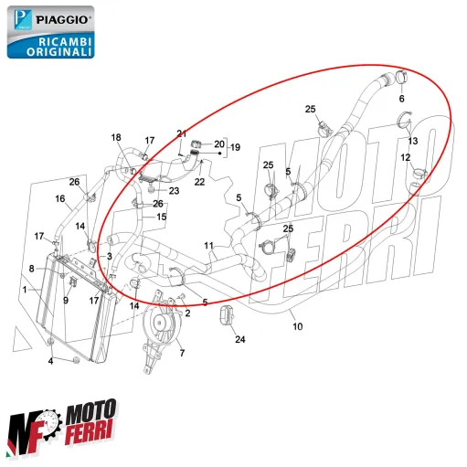 MF9082 Tubo Collegamento Pompa Acqua Radiatore Piaggio MP3 300 dal 2014 al 2018