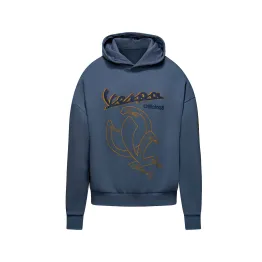 MF9167 Felpa Cappuccio Hoodie Vespa Officina 8 Taglia L Unisex Uomo Donna Blu