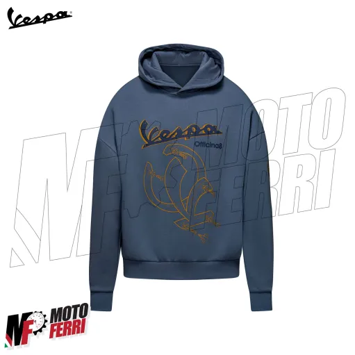 MF9167 Felpa Cappuccio Hoodie Vespa Officina 8 Taglia L Unisex Uomo Donna Blu