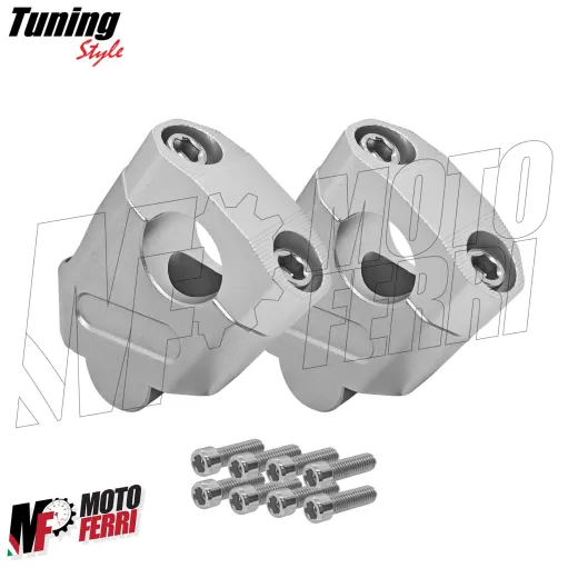 MF3444 Kit Riser 40mm Rialzo Manubrio 22mm Argento Alluminio CNC Universale Moto