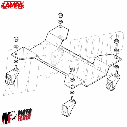 MF9650 Carrello Sposta Moto Scooter Cavalletto Centrale 8 Ruote Universale Nero
