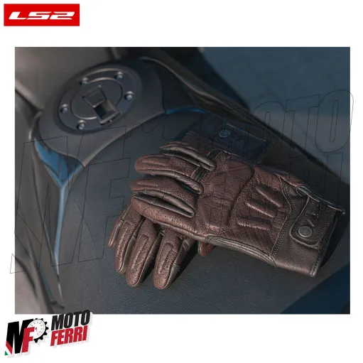 MF9676 Guanti Moto LS2 RUST VINTAGE in Pelle Marrone con Protezioni Universale