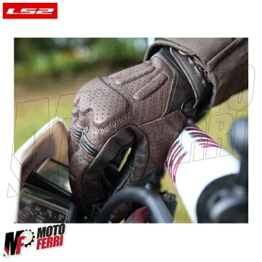 MF9676 Guanti Moto LS2 RUST VINTAGE in Pelle Marrone con Protezioni Universale