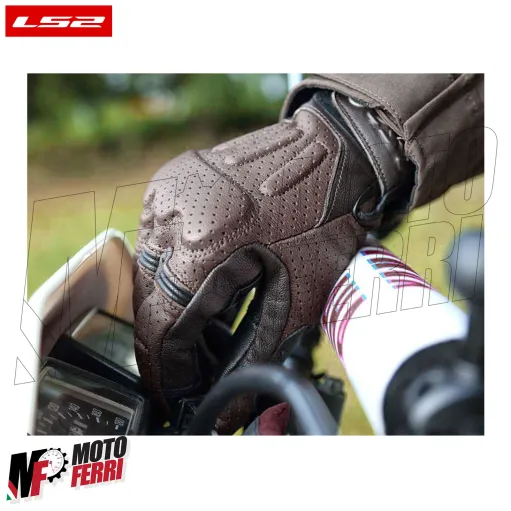 MF9676 Guanti Moto LS2 RUST VINTAGE in Pelle Marrone con Protezioni Universale