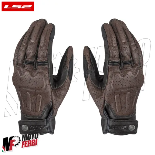 MF9676 Guanti Moto LS2 RUST VINTAGE in Pelle Marrone con Protezioni Universale