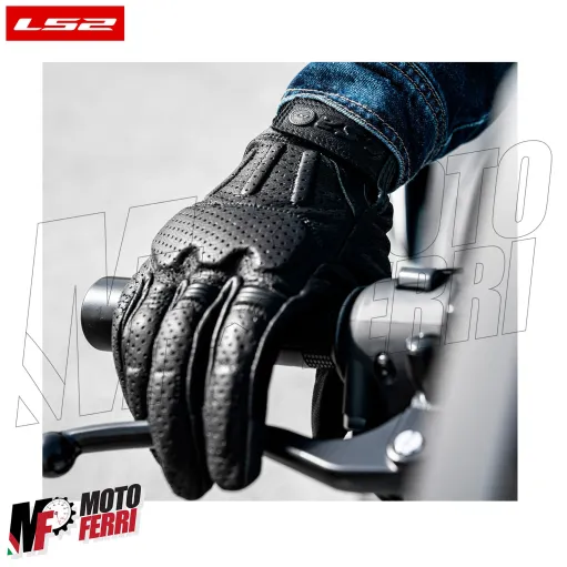 MF9676 Guanti Moto LS2 RUST VINTAGE in Pelle Nero con Protezioni Universale