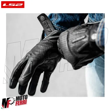 MF9676 Guanti Moto LS2 RUST VINTAGE in Pelle Nero con Protezioni Universale