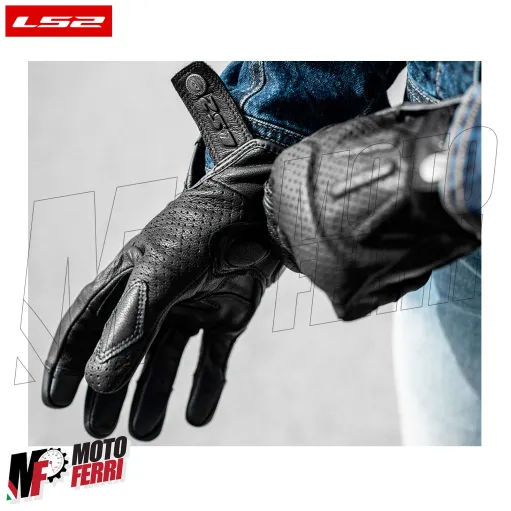 MF9676 Guanti Moto LS2 RUST VINTAGE in Pelle Nero con Protezioni Universale