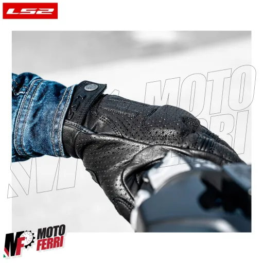 MF9676 Guanti Moto LS2 RUST VINTAGE in Pelle Nero con Protezioni Universale