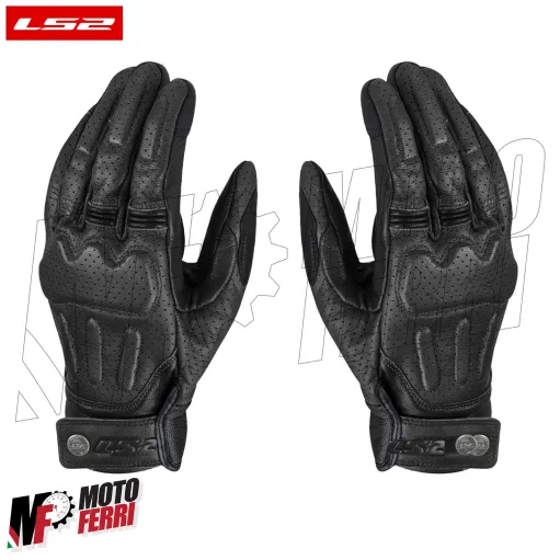 MF9676 Guanti Moto LS2 RUST VINTAGE in Pelle Nero con Protezioni Universale