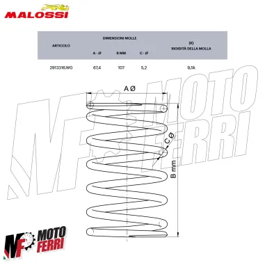 MF3503 Molla Contrasto Variatore Malossi Bianca Honda SH I 300 da 2007 a 2020