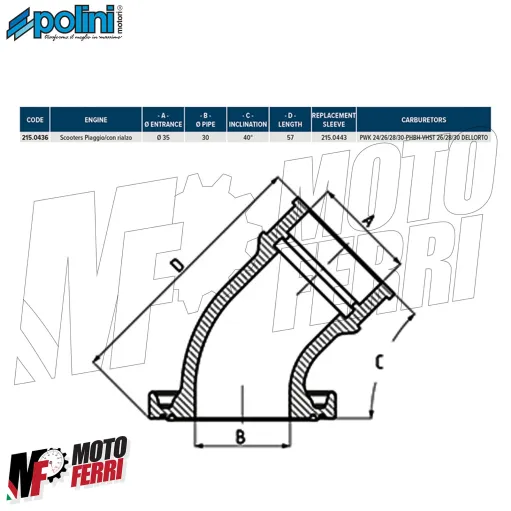 MF9687 Collettore Aspirazione Polini Rialzo Gilera Runner SP 50 2T PWK DM 35