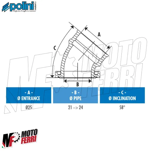 MF9701 Collettore Aspirazione Polini D.25 MBK Nitro Minarelli Orizzontale 50 2T